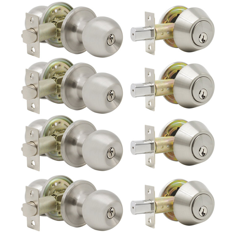 Probrico Brushed Nickel Entry Door Knob And Double Cylinder Deadbolt